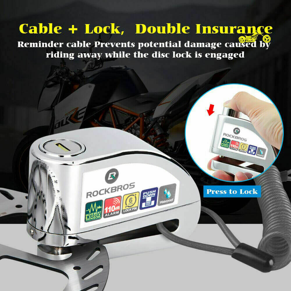 110dB Alarm Disc Brake Lock Anti-Theft Motorcycle Lock with Reminder Cable - Image 5