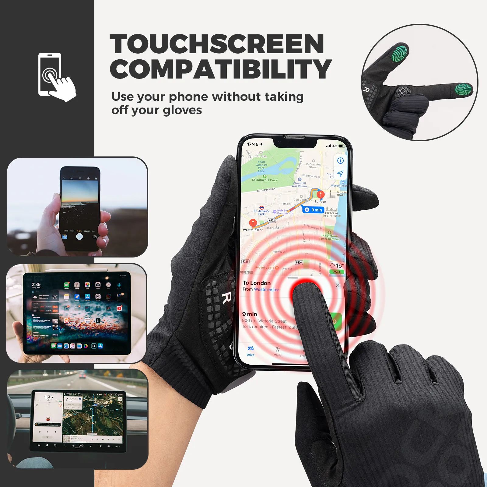 3D Full Finger Cycling Gloves Touchscreen Breathable S405 - Image 4