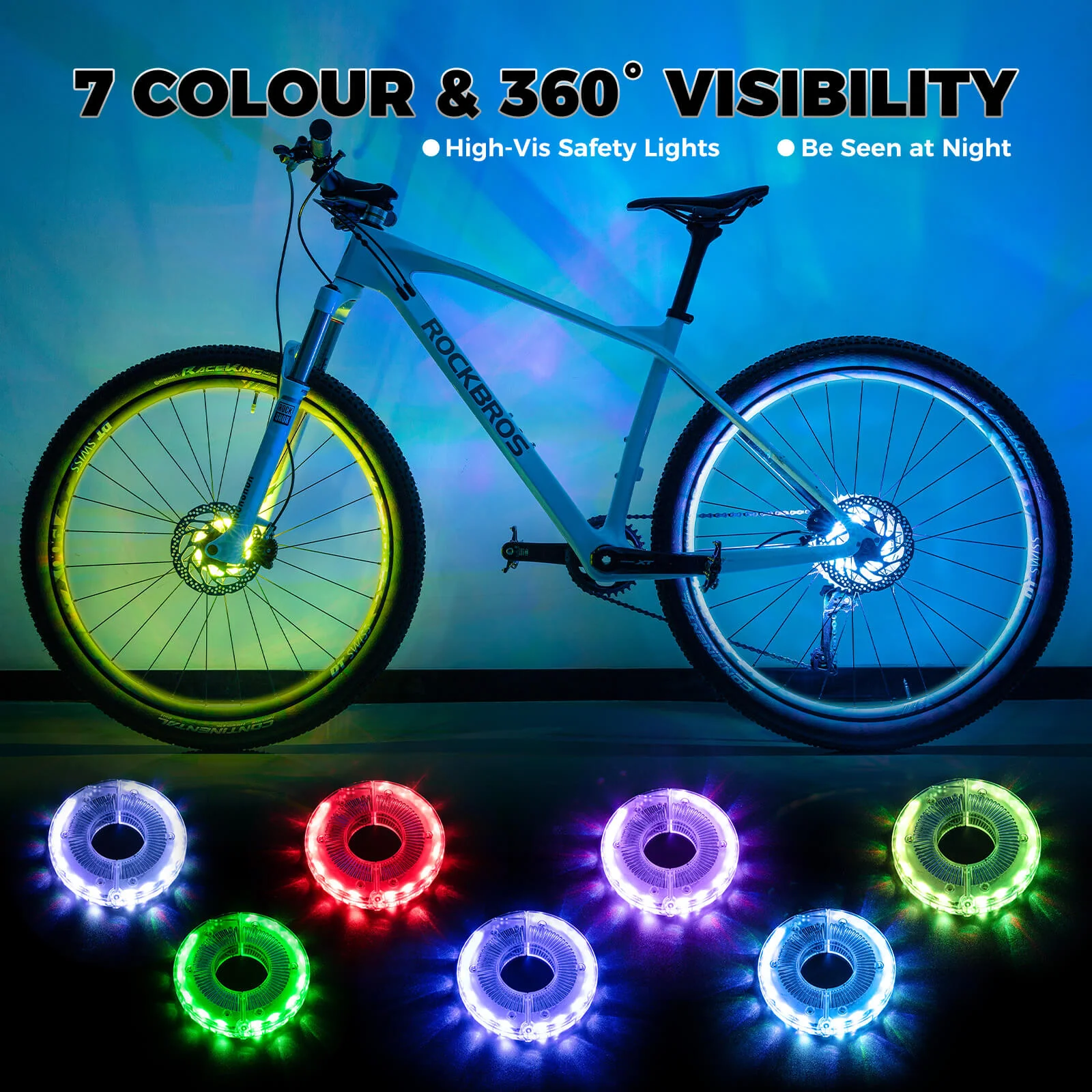 7-Colour LED Bicycle Hub Lights Rechargeable Night Safety - Image 13
