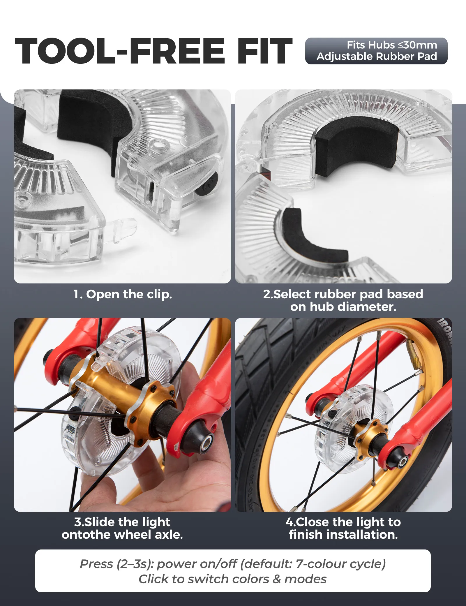 7-Colour LED Bicycle Hub Lights Rechargeable Night Safety - Image 8