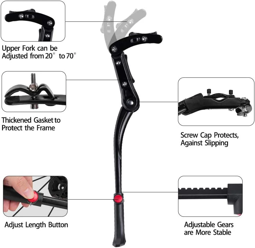 Adjustable Rear Mount Bike Kickstand Aluminium Alloy No-Drill Fit 24-29.5 Inch MTB - Image 3