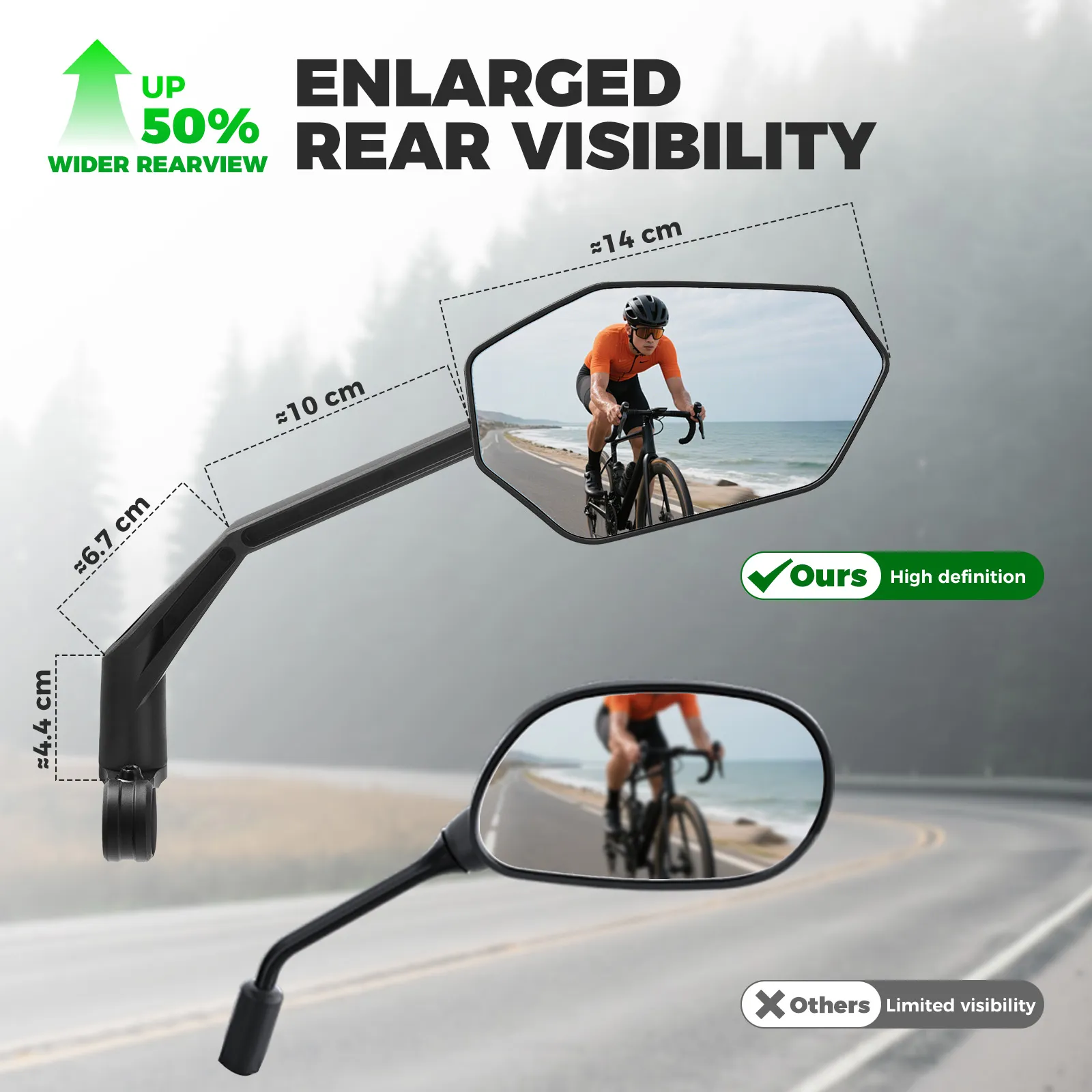 Carbon Fibre Bike Rear View Mirror Anti-Glare Rotating Mount - Image 9