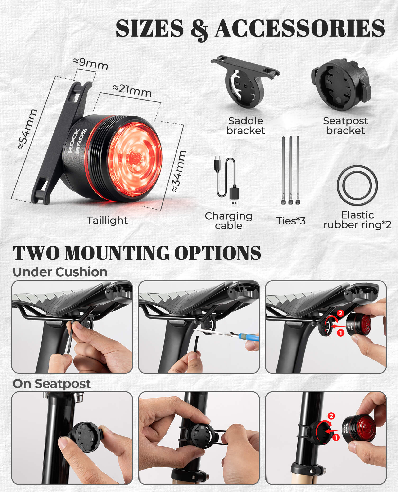Circular Bike Rear Light Brake Sensor USB-C Rechargeable Mount Included - Image 8