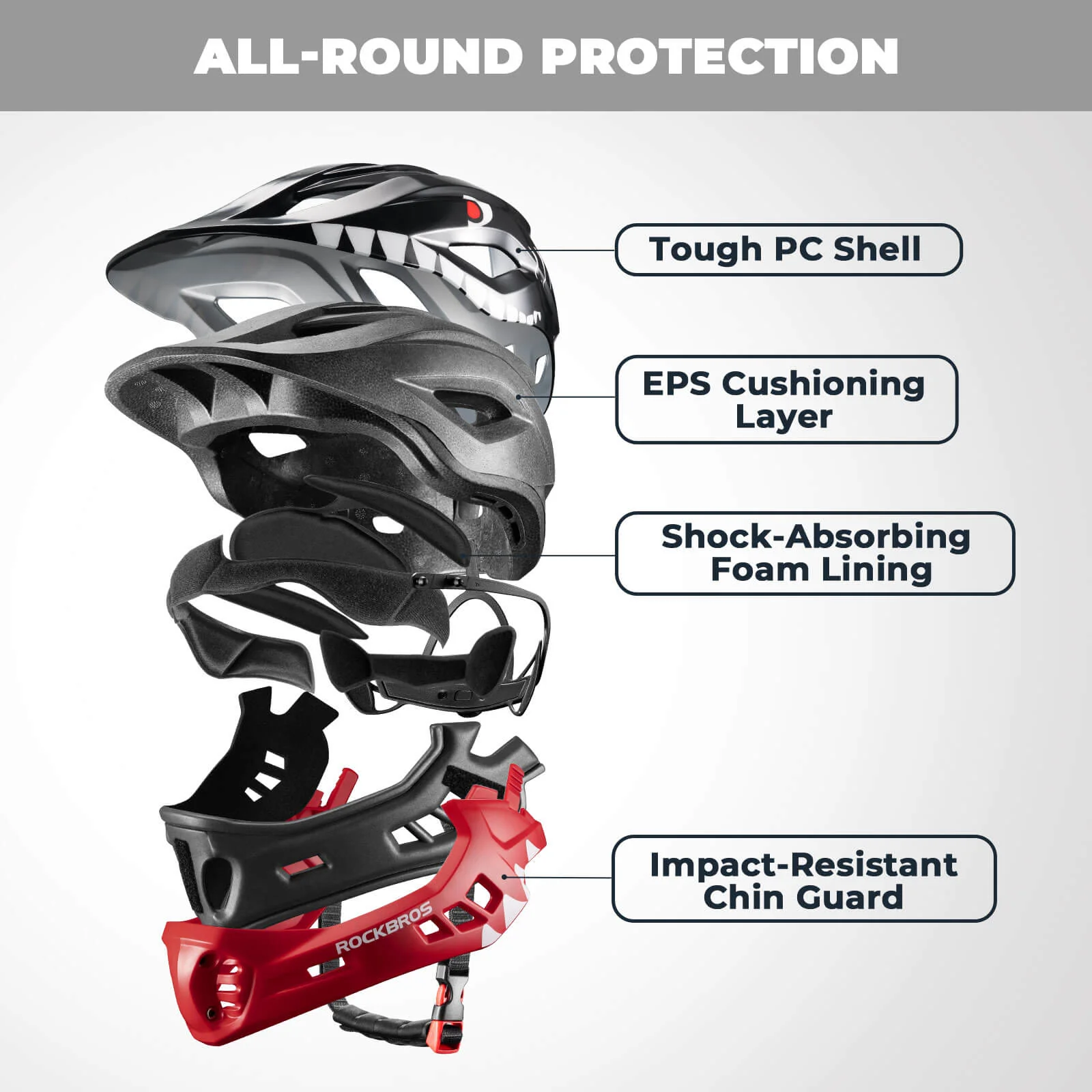 Critter Kids MTB Bike Helmet Full Face Protection with Removable Chin Guard TT-32 - Image 10