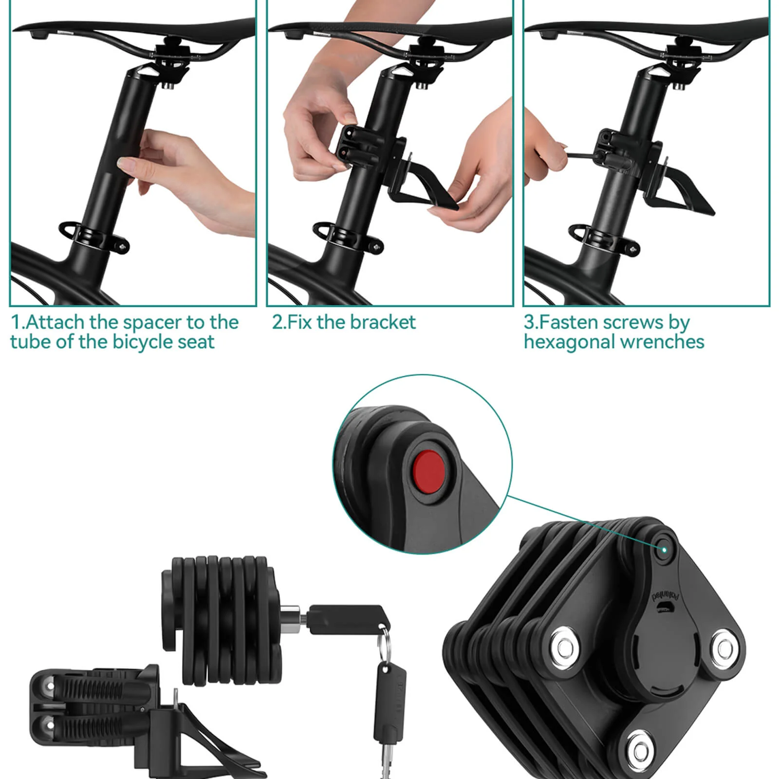 Cube-Style Foldable Combination Chain Lock with Frame Mount - Image 5