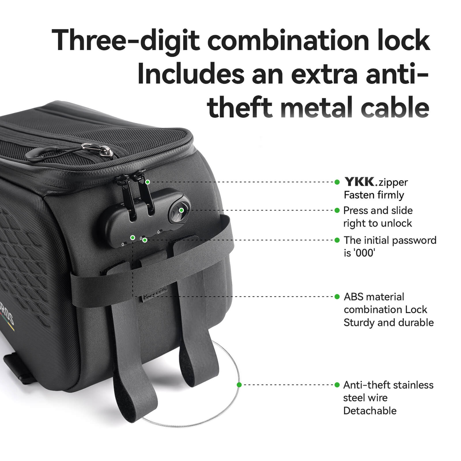 Durable 3-Digit Lock Bicycle Rear Rack Bag with LED Taillight 7L - Image 2