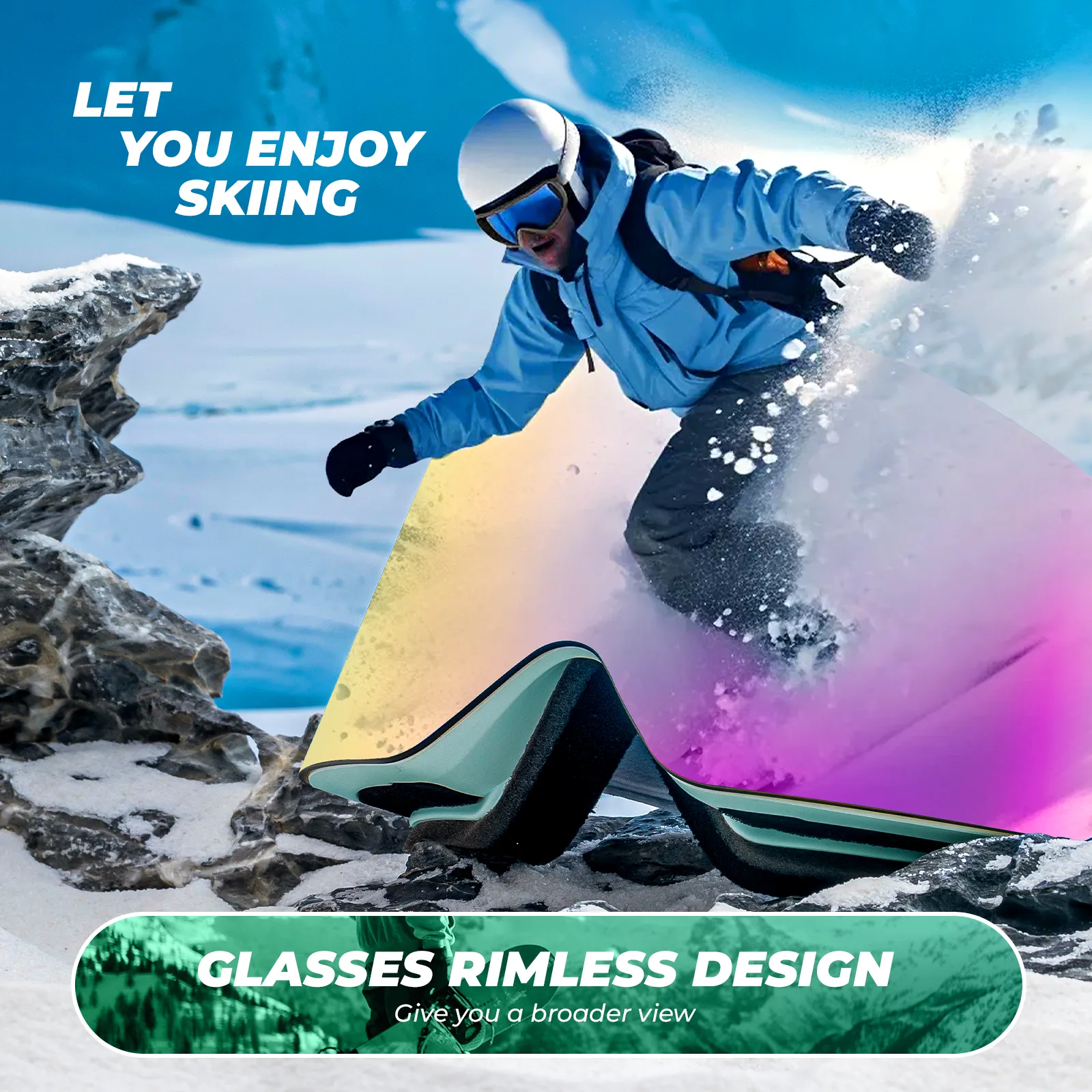 Frameless Wide Vision Ski Goggles Anti-Fog UV400 - Image 12