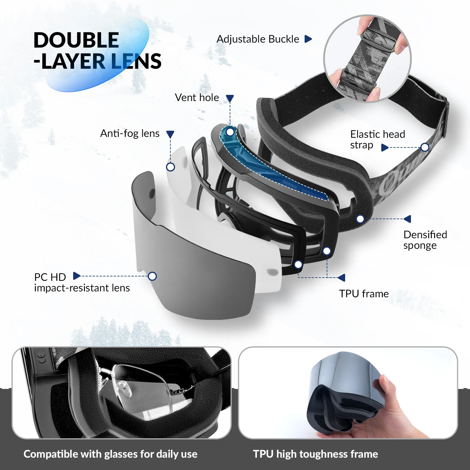 Frameless Wide Vision Ski Goggles Anti-Fog UV400 - Image 16