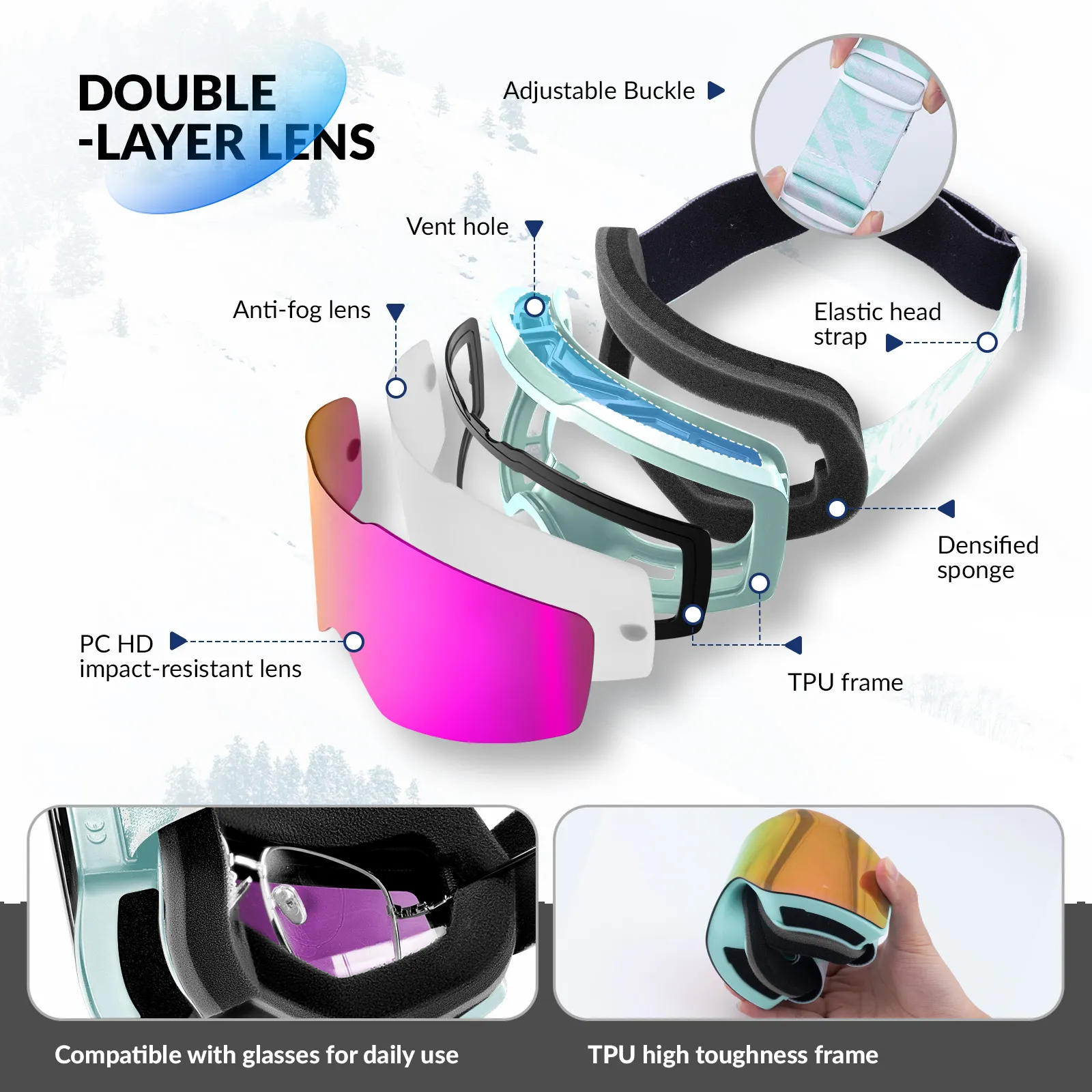 Frameless Wide Vision Ski Goggles Anti-Fog UV400 - Image 9