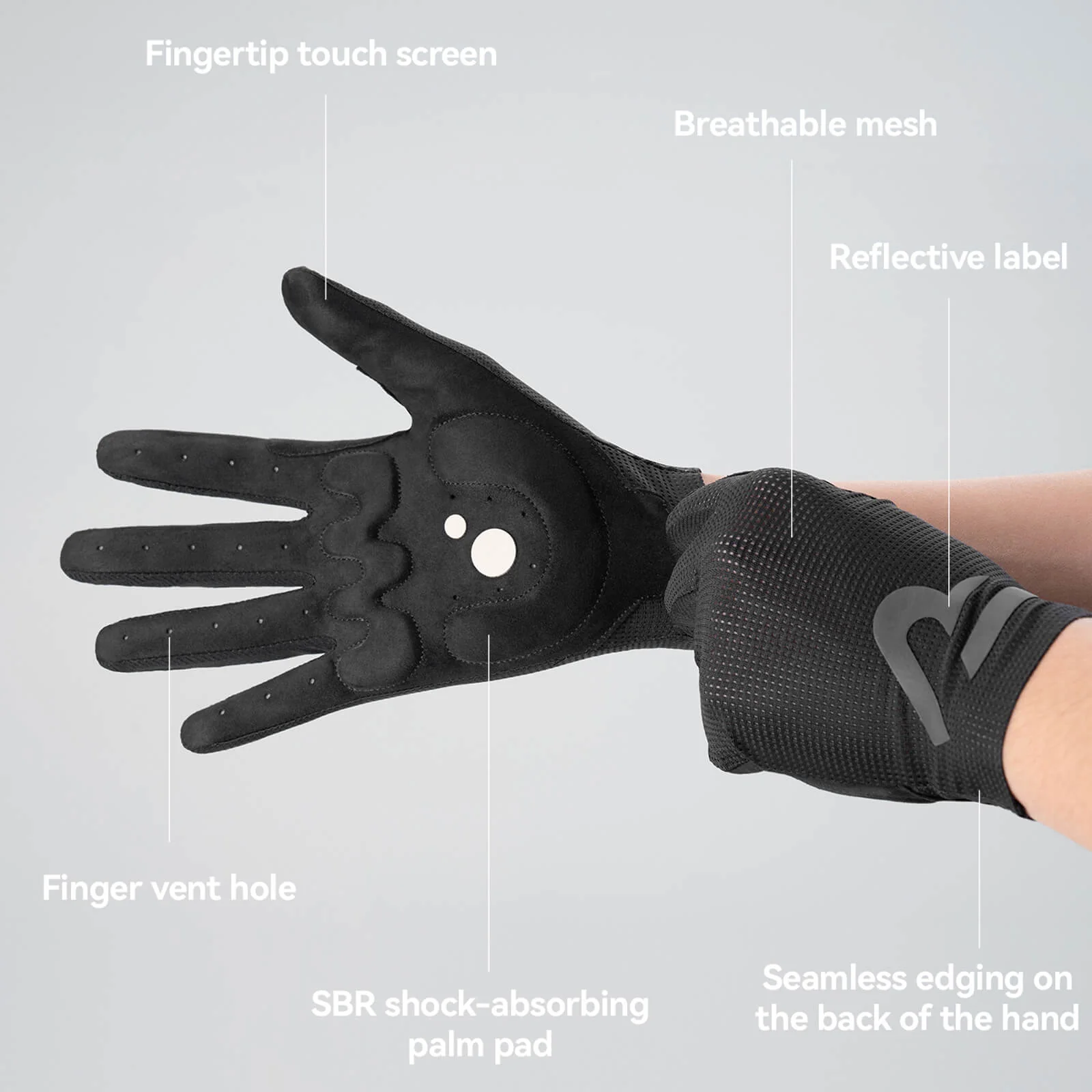 Full Finger Cycling Gloves SBR Padding Unisex S407 - Image 3