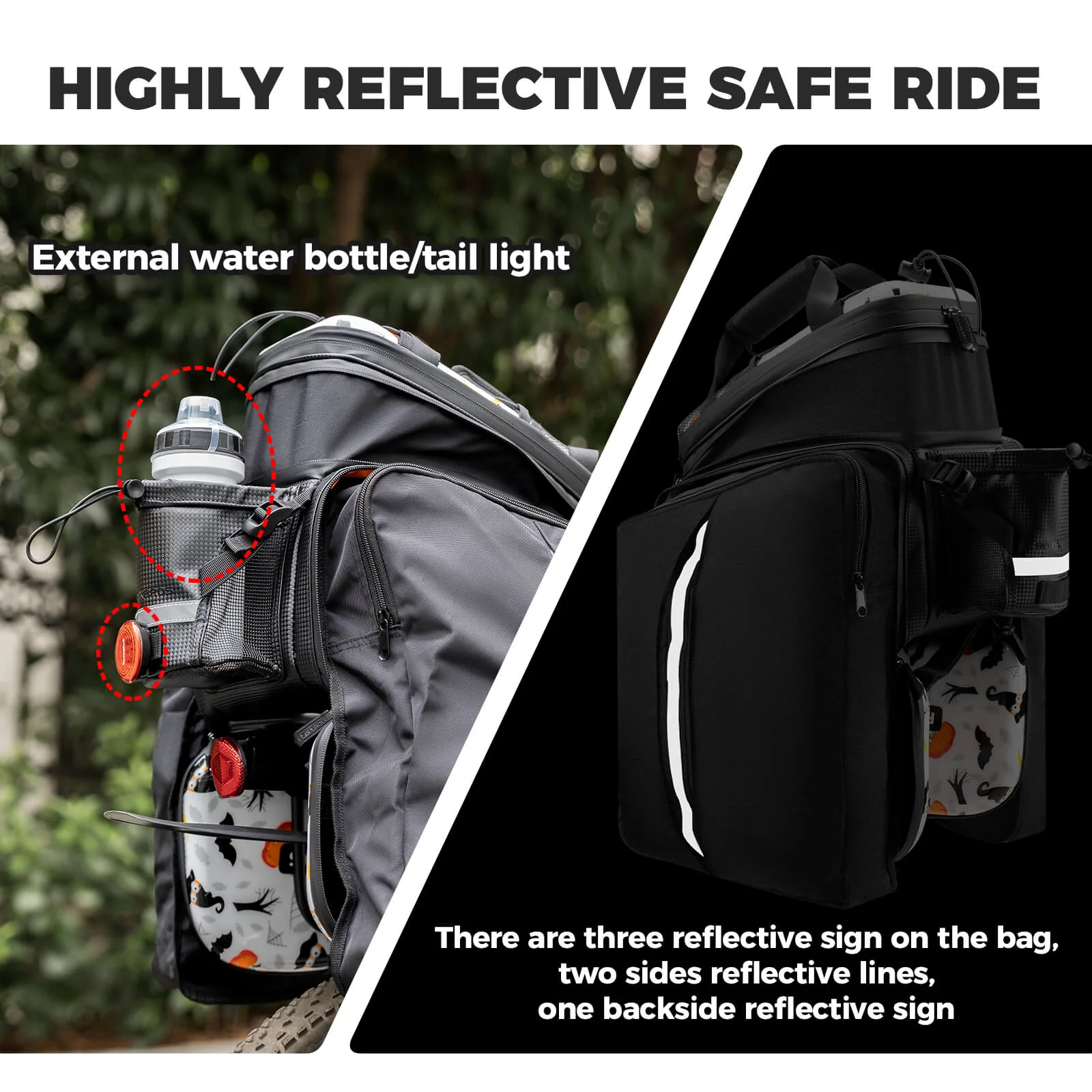Halloween Bicycle Rear Rack Bag with Water Bottle Pocket - Image 4
