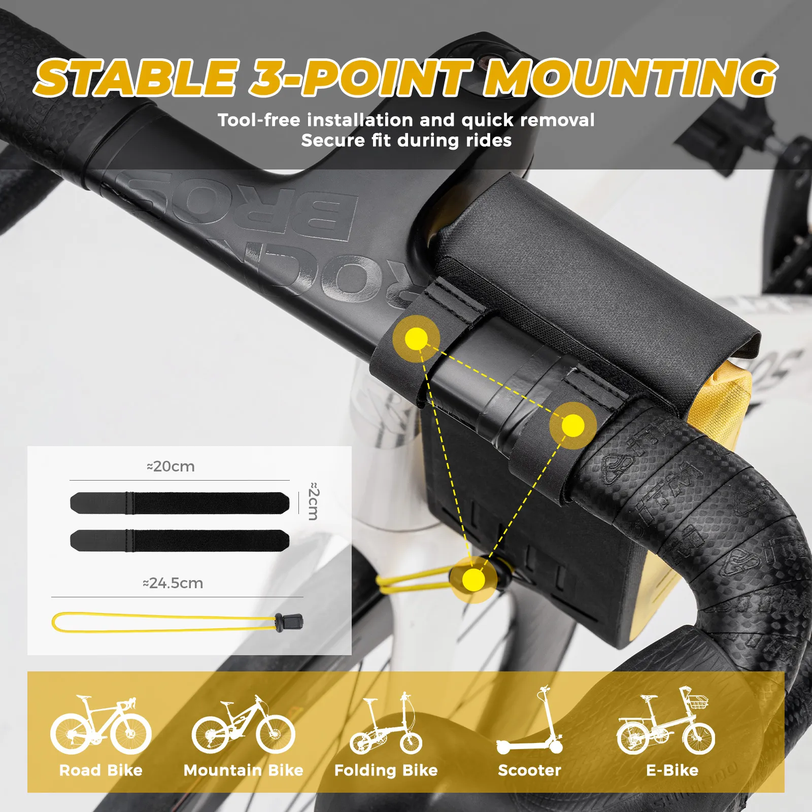 High-Vis Waterproof Handlebar Bag with Magnetic Lid 1.3L - Image 5