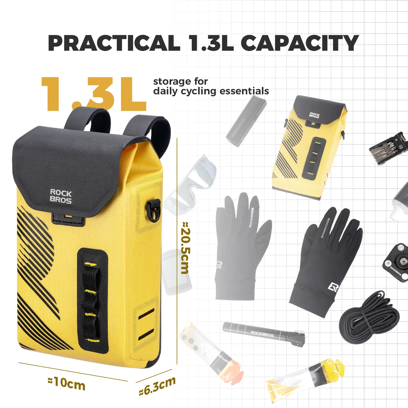 High-Vis Waterproof Handlebar Bag with Magnetic Lid 1.3L - Image 6