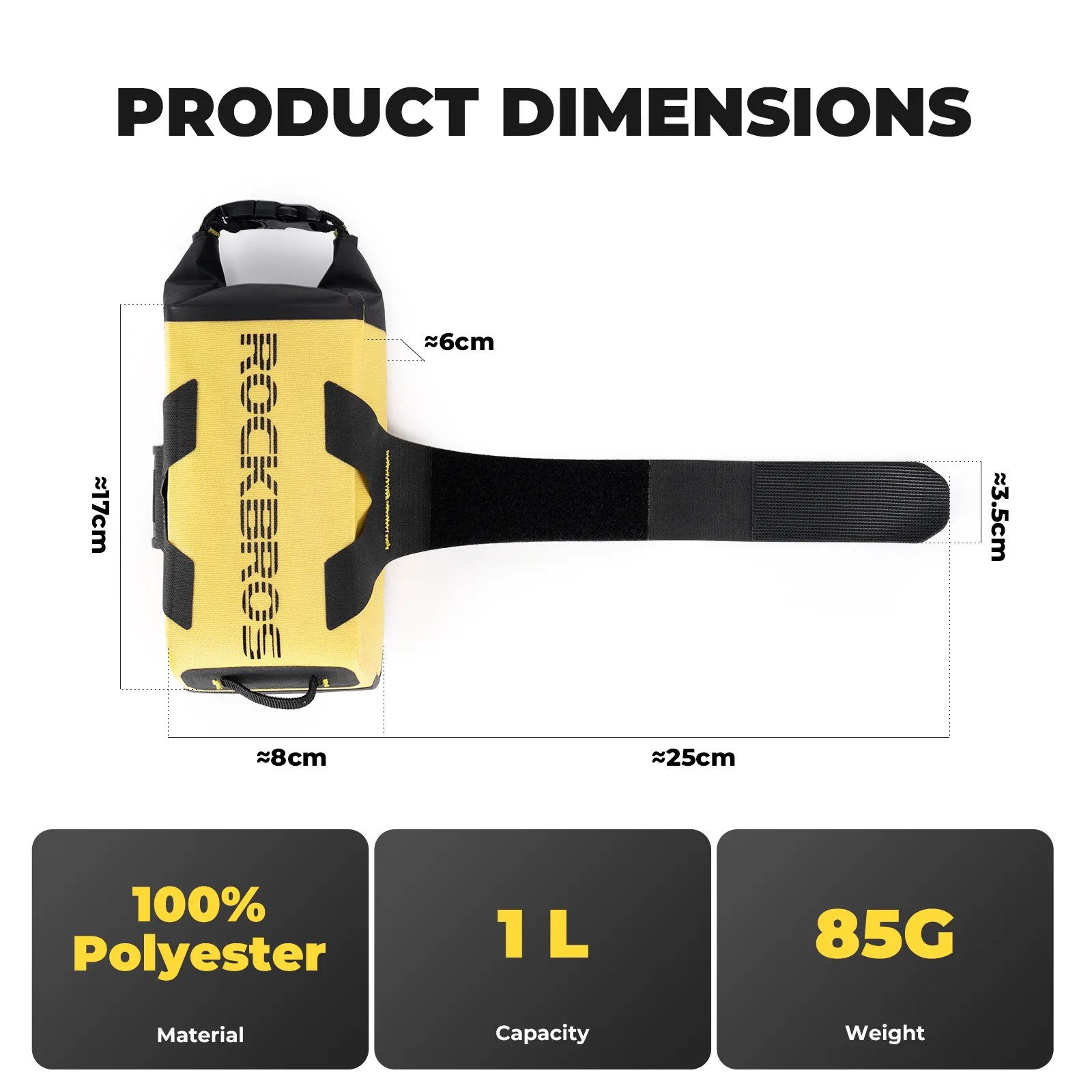 High-Vis Waterproof Roll-Top Frame Bag Mud Proof 1L - Image 3