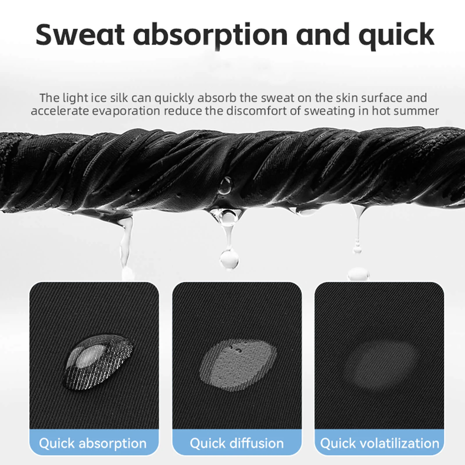 Ice Silk Cooling Face Mask Full Coverage UV Protection Black - Image 3