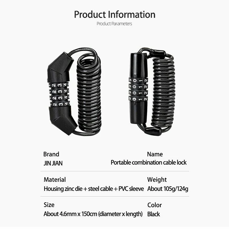JIN Bicycle Cable Lock Bike Anti-theft Lock Mini 1.5m Bicycle Security Password - Image 6