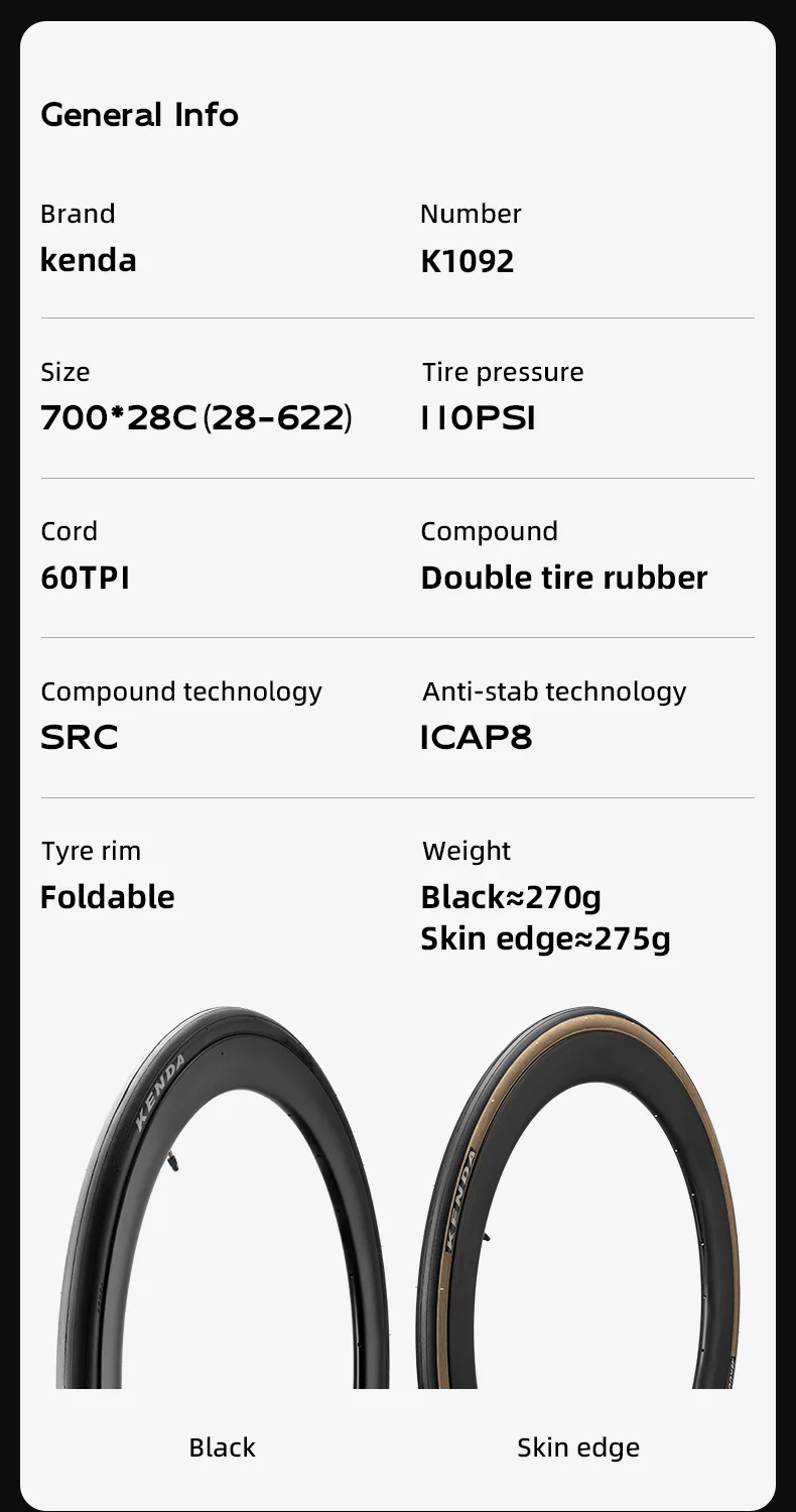 KENDA Road Bike Folding Outer Tyre Anti-Stab 700X28C/25C 60TPI Bicycle Tire - Image 3