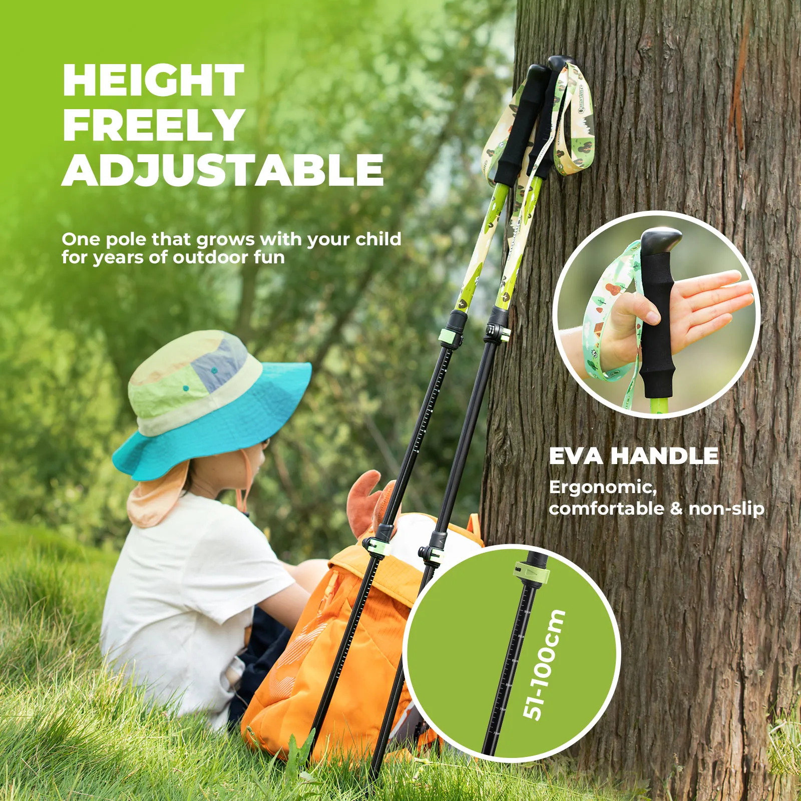 Kids Adventure Trekking Poles 51–100cm Adjustable - Image 13