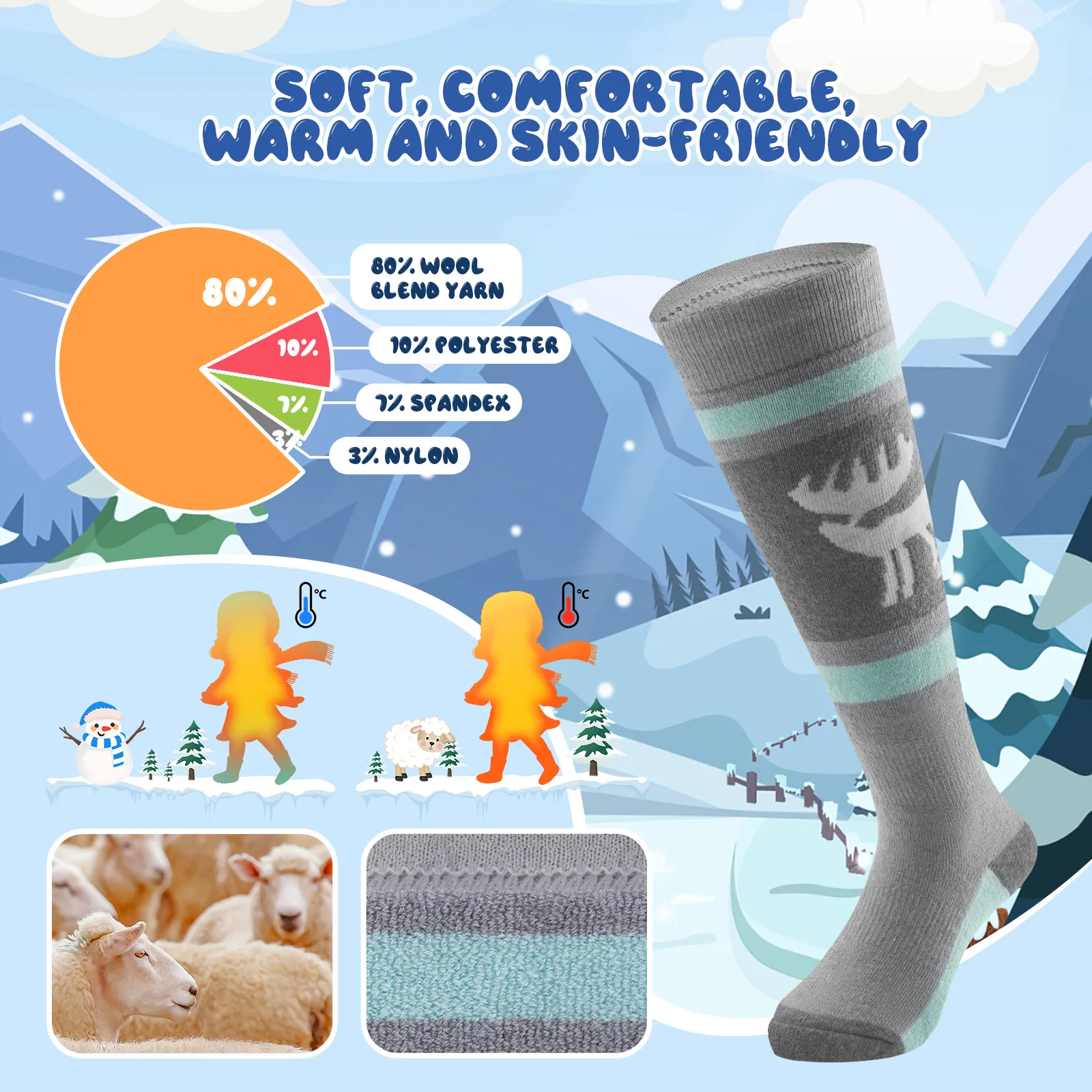 Kids Merino Wool Ski Socks Breathable Thermal - Image 14