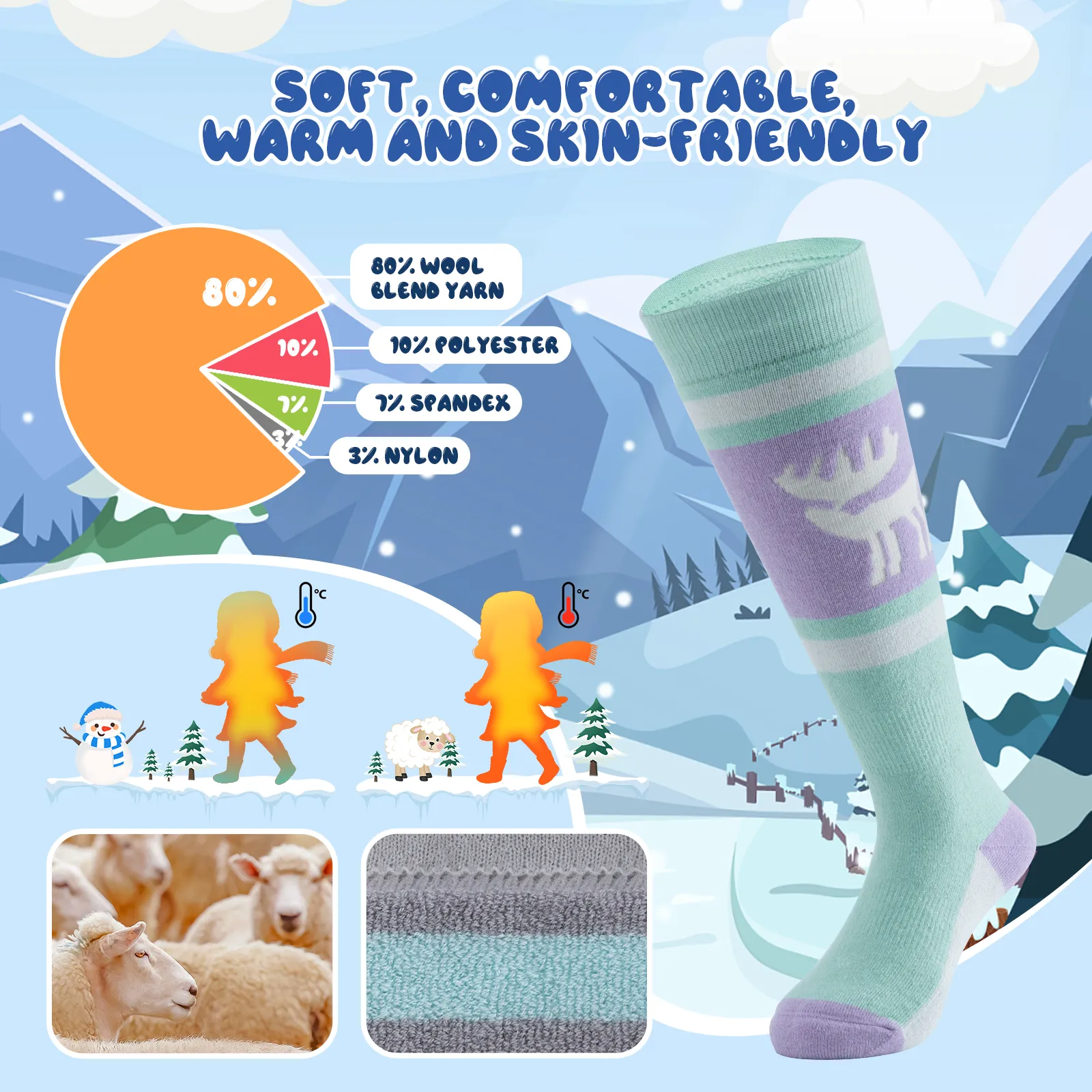 Kids Merino Wool Ski Socks Breathable Thermal - Image 20