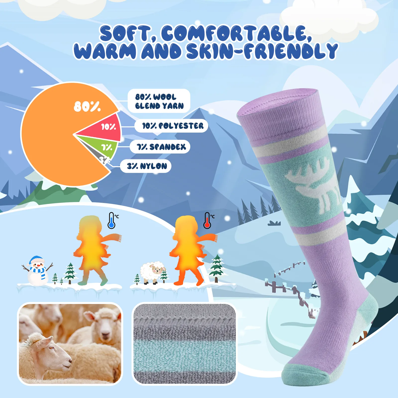 Kids Merino Wool Ski Socks Breathable Thermal - Image 8