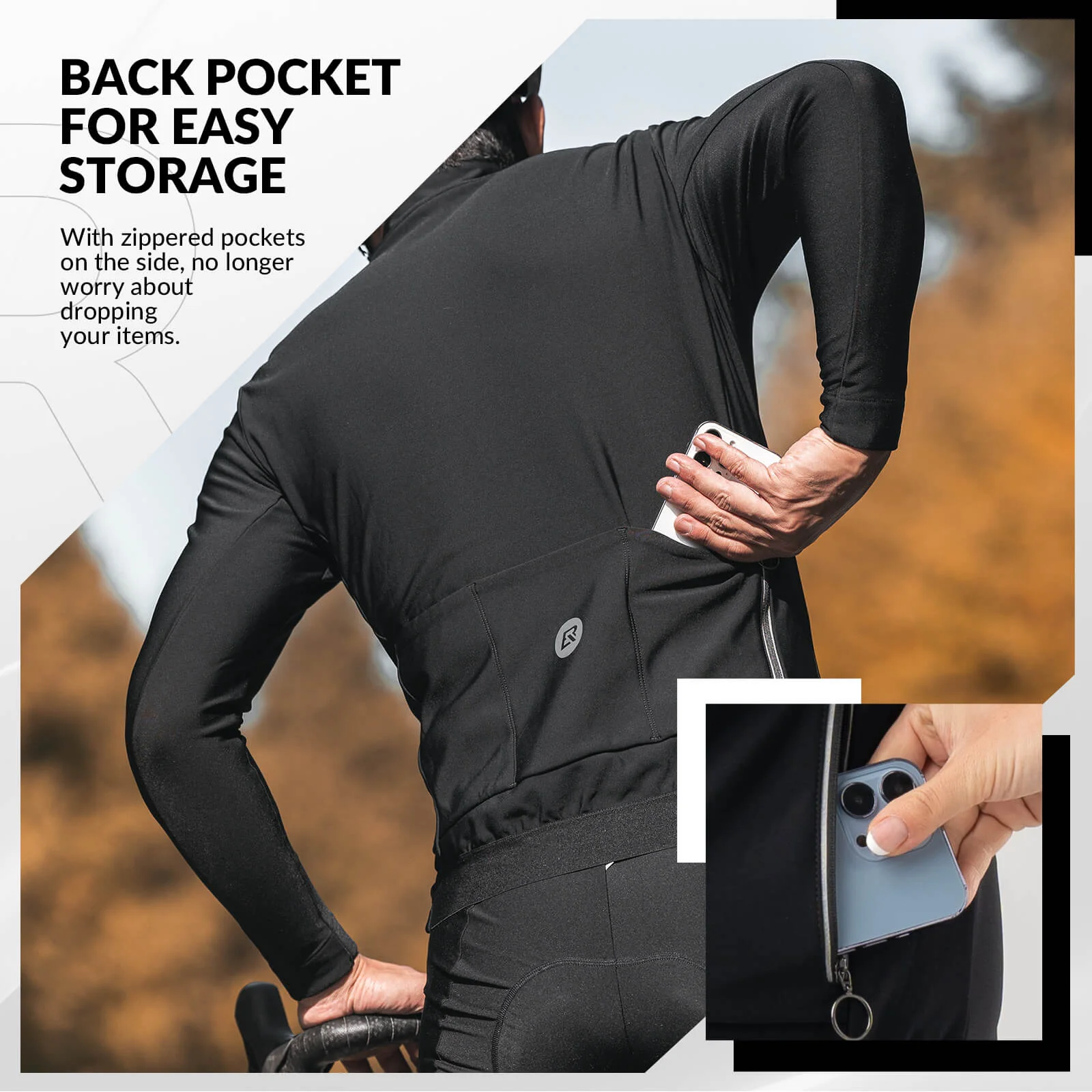Long Sleeve Cycling Jersey with Full Zipper and Rear Pockets - Image 5