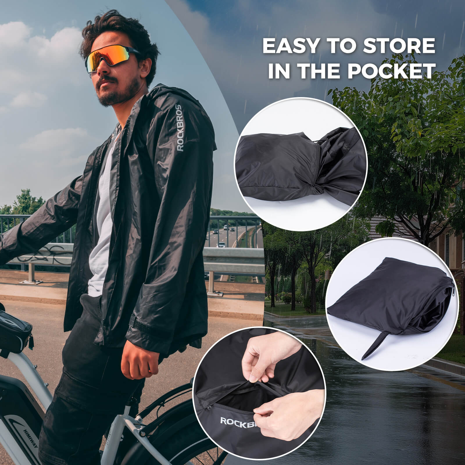 Men’s Waterproof Cycling Jacket Windproof Packable Rain Jacket for All-Weather Cycling - Image 3