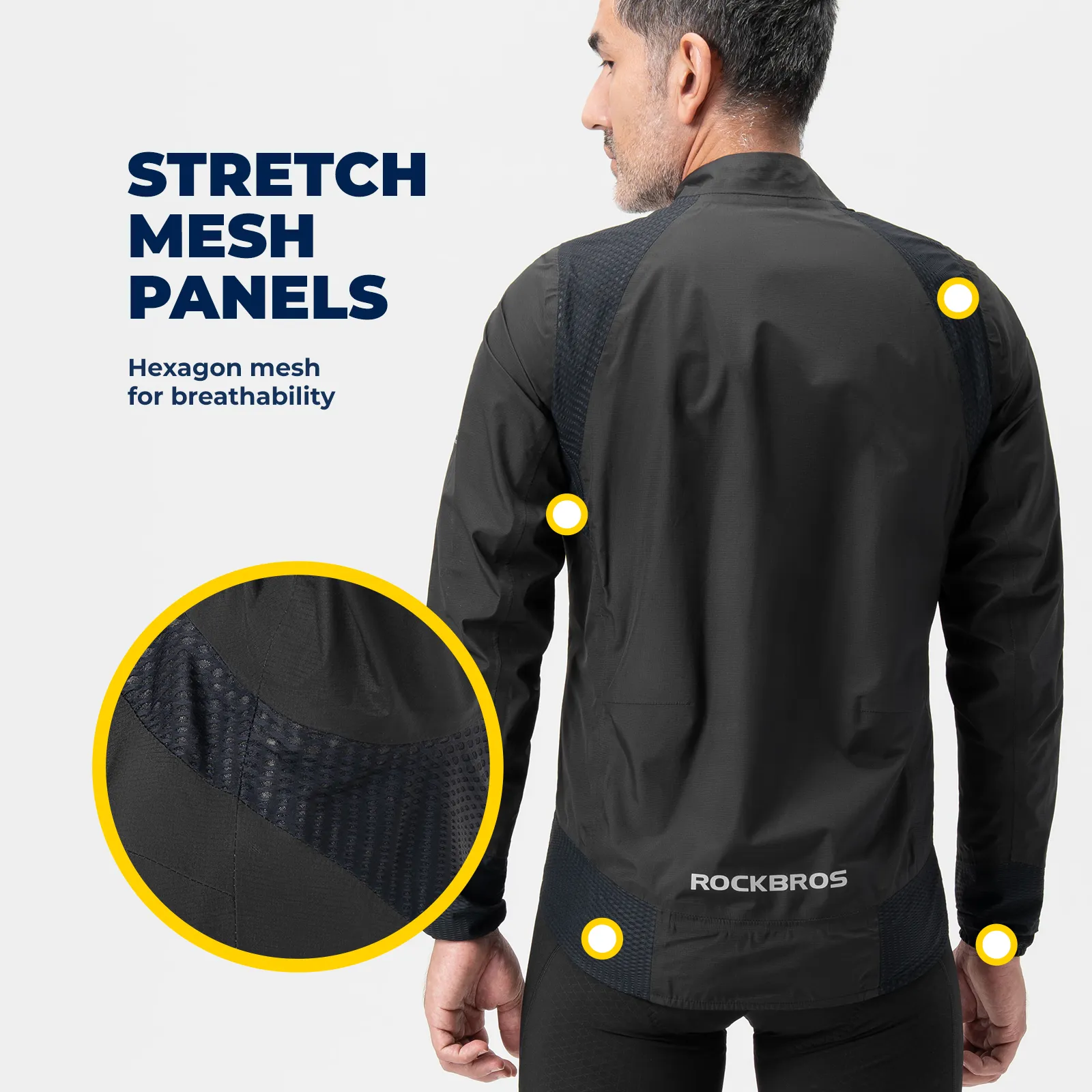 Men's Water-Resistant Cycling Jacket Lightweight Long Sleeve Black - Image 3