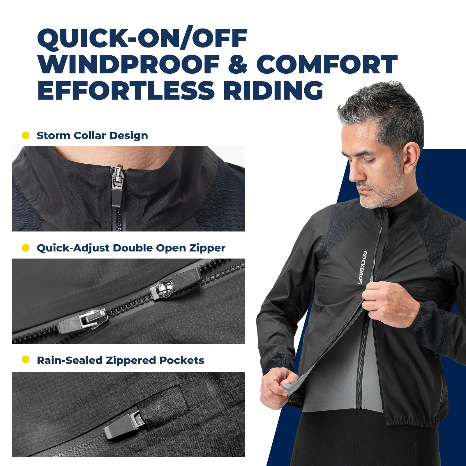 Men's Water-Resistant Cycling Jacket Lightweight Long Sleeve Black - Image 4