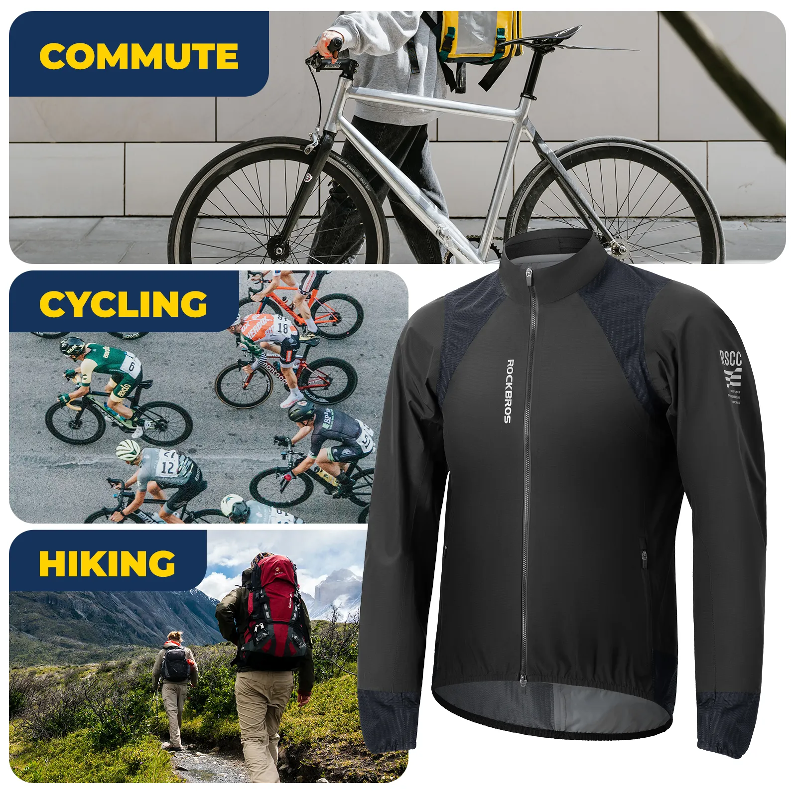 Men's Water-Resistant Cycling Jacket Lightweight Long Sleeve Black - Image 6