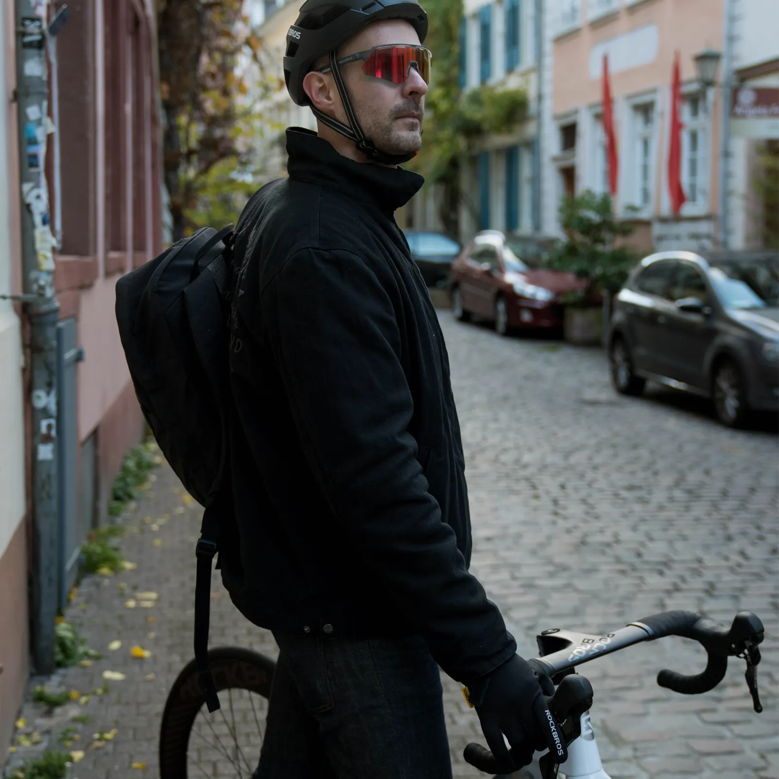 Men's Water-Resistant Cycling Jacket Lightweight Long Sleeve Black - Image 8