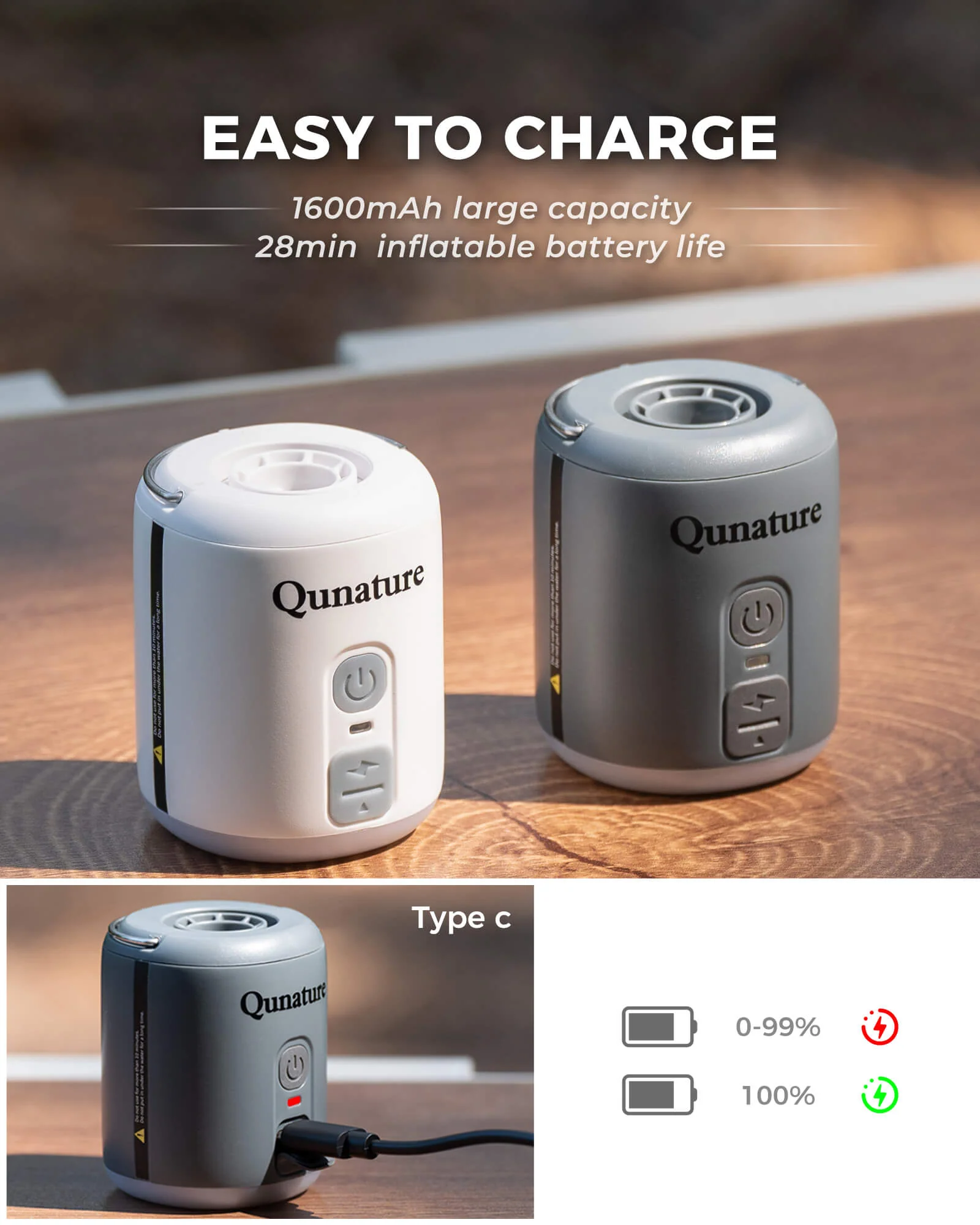 Mini Outdoor Air Pump 1600mAh and LED lighting for camping - Image 5