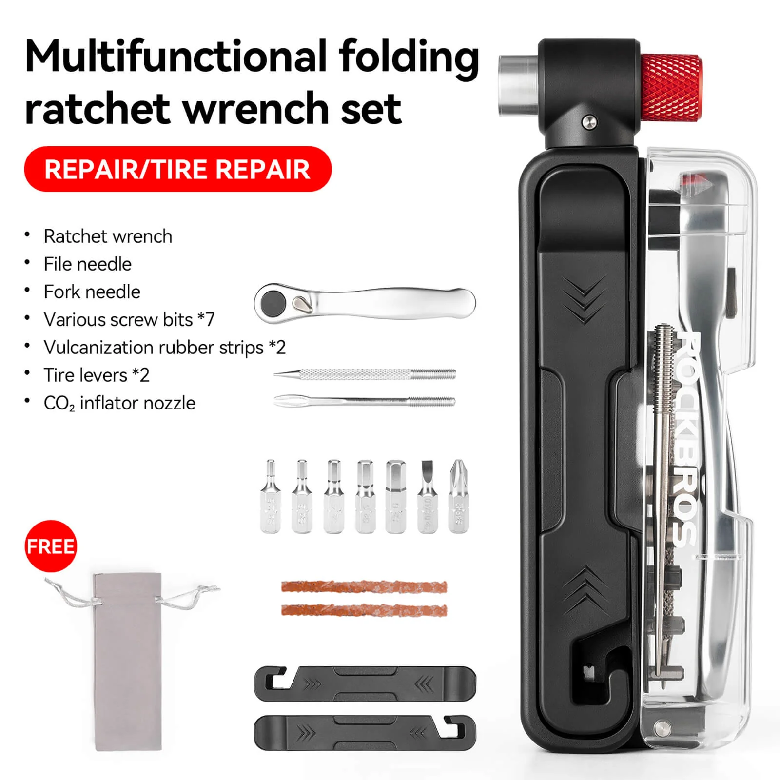 Mini Ratchet 15 In 1 Bike Repair Tool with 7 Replaceable Bits - Image 3