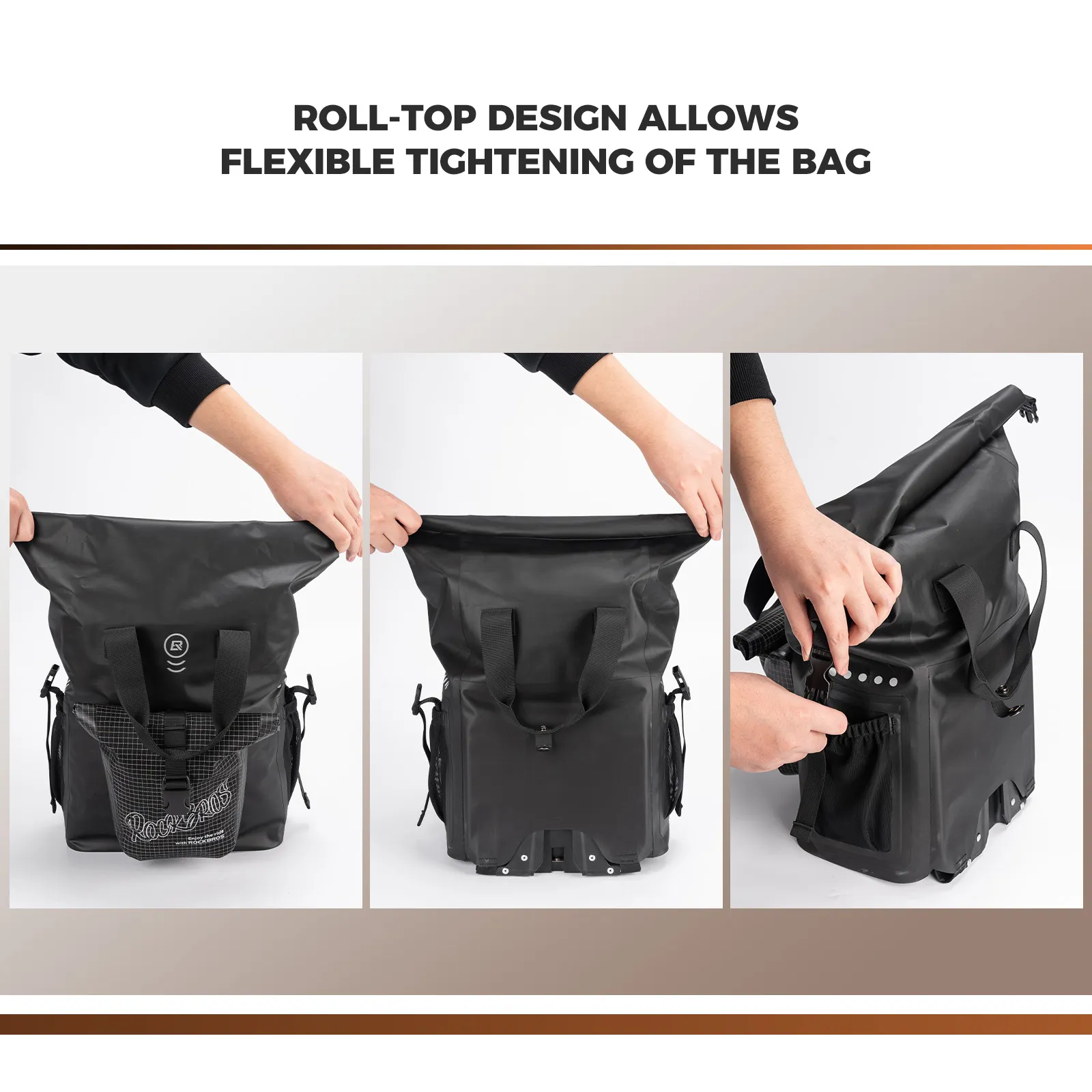 Nylon Folding Bike Handlebar Bag Roll Top Compact 18L - Image 3