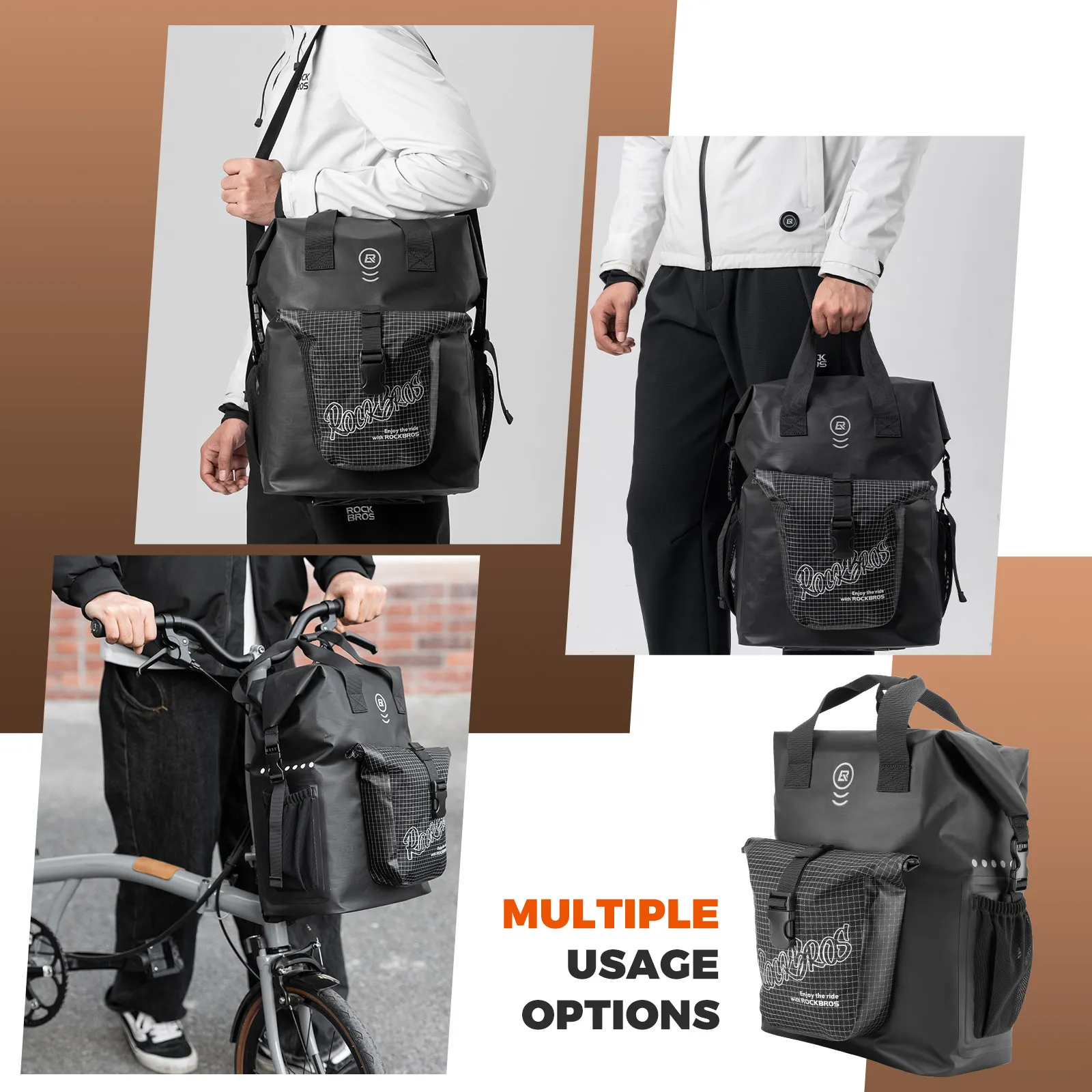 Nylon Folding Bike Handlebar Bag Roll Top Compact 18L - Image 4