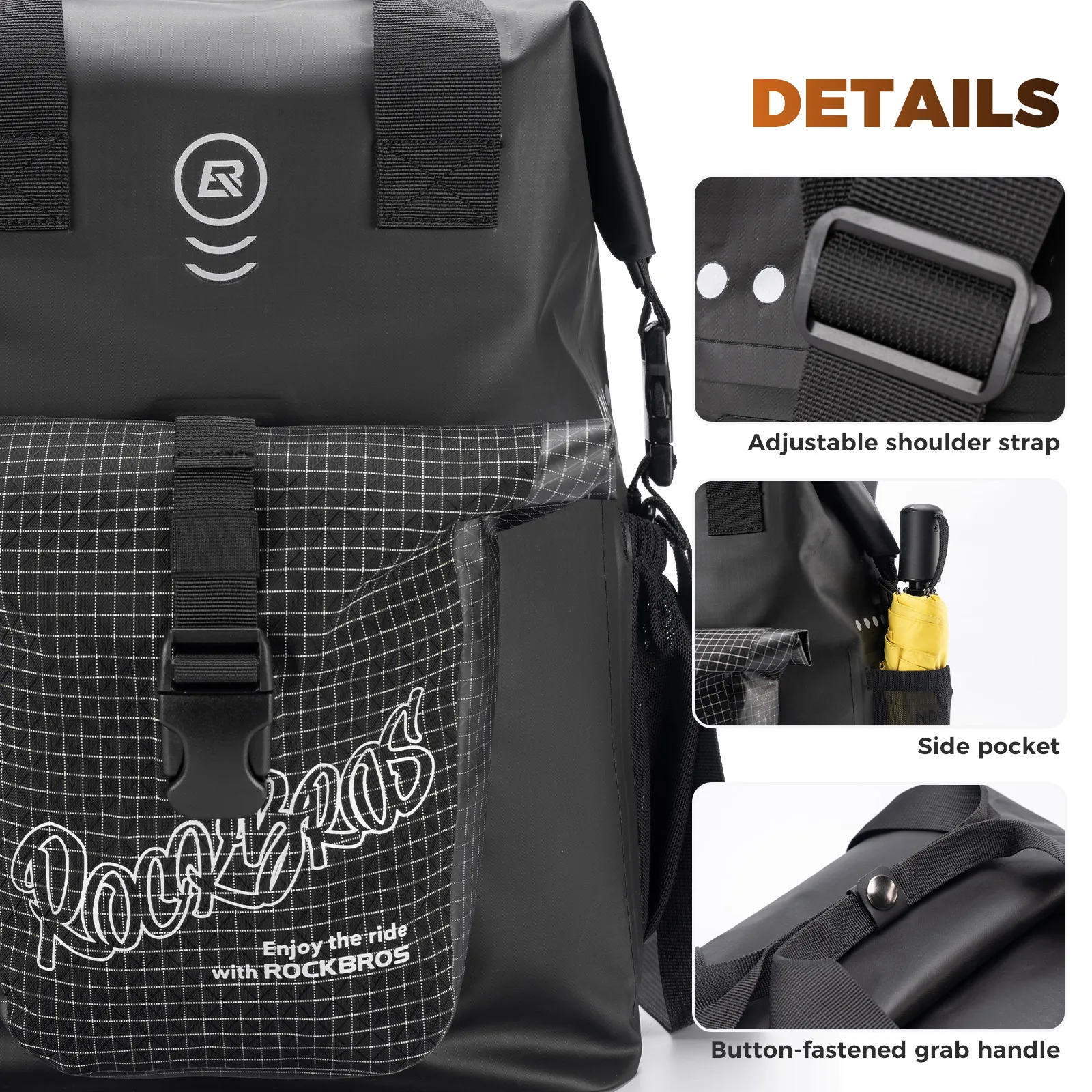 Nylon Folding Bike Handlebar Bag Roll Top Compact 18L - Image 5