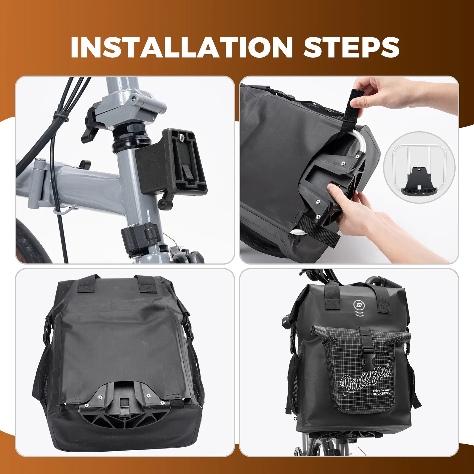 Nylon Folding Bike Handlebar Bag Roll Top Compact 18L - Image 6