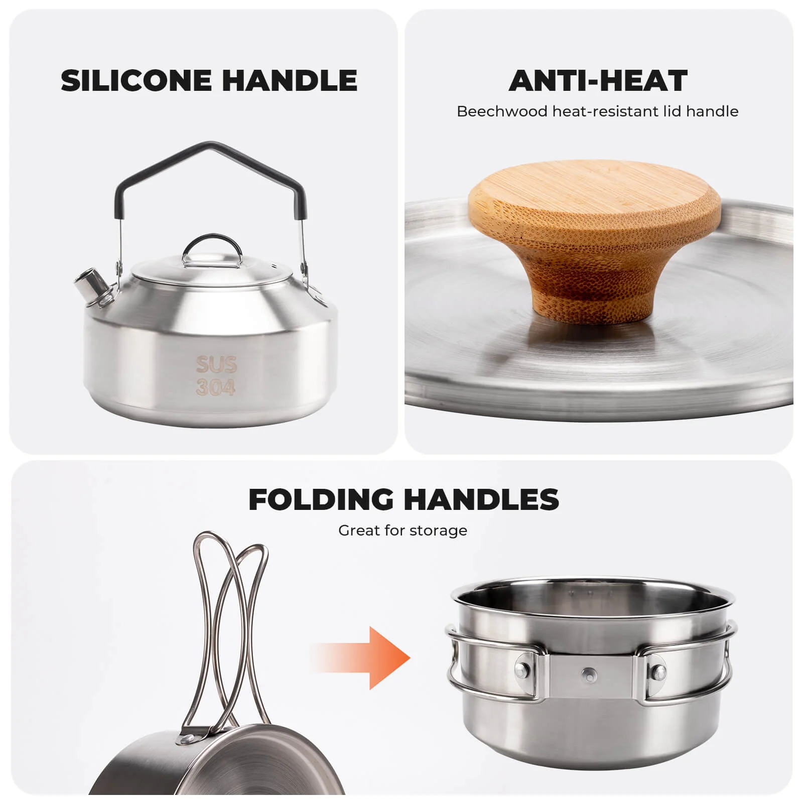 Outdoor Stainless Steel Folding Cookware Set - Image 4