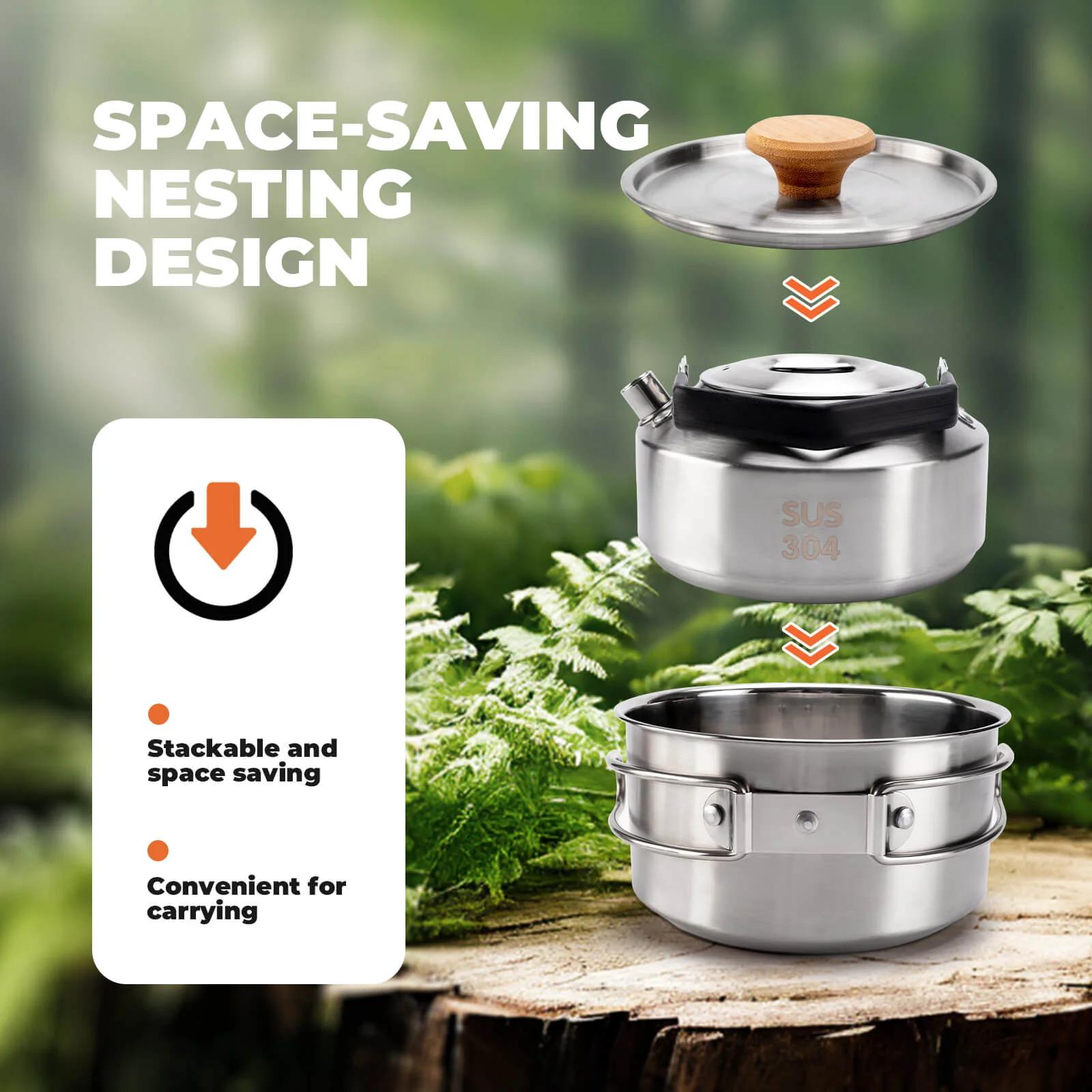 Outdoor Stainless Steel Folding Cookware Set - Image 5