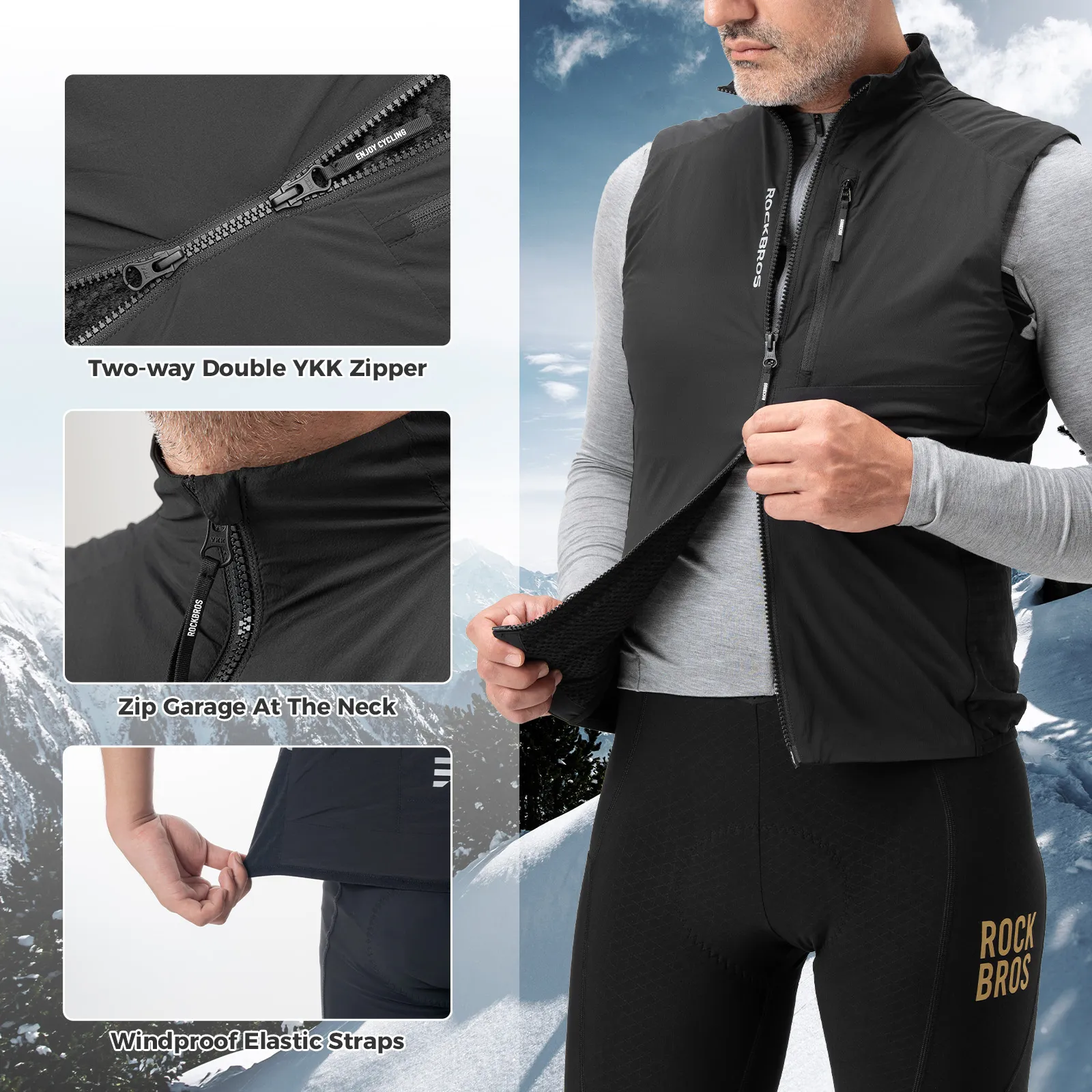 Packable Thermal Cycling Vest Fleece-Lined Sleeveless - Image 3
