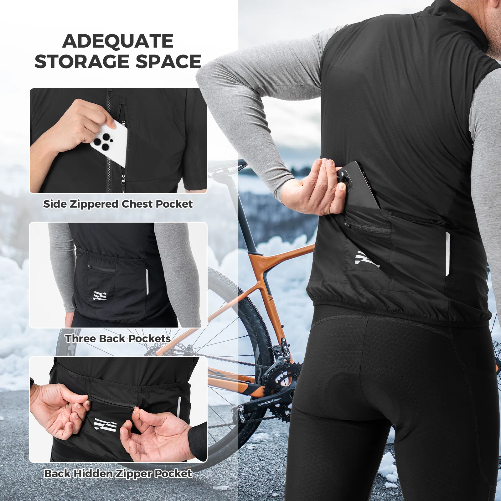 Packable Thermal Cycling Vest Fleece-Lined Sleeveless - Image 4