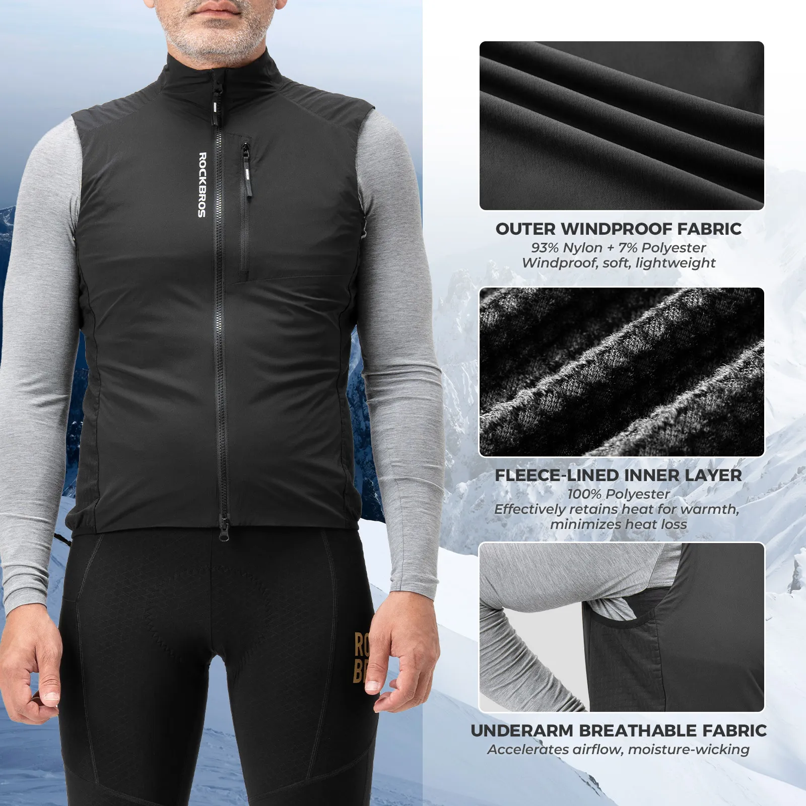 Packable Thermal Cycling Vest Fleece-Lined Sleeveless - Image 6