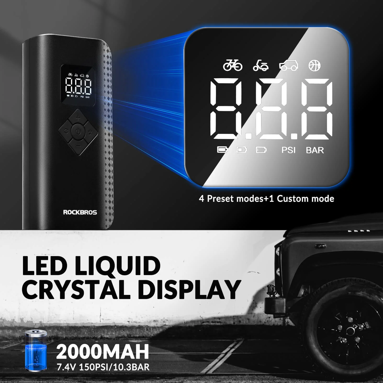 Portable Electric Bike Pump 150PSI Smart Digital Display A13 - Image 3