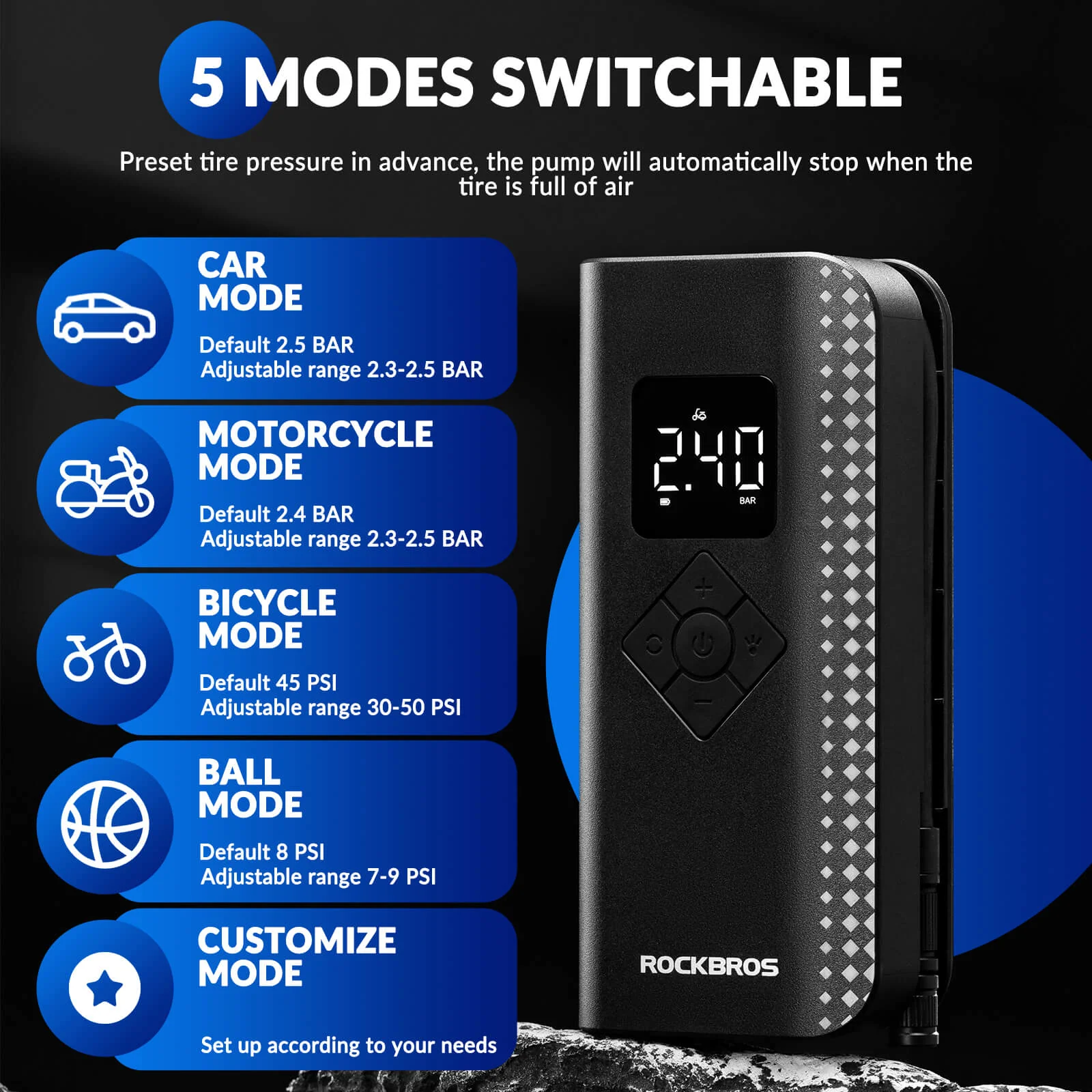 Portable Electric Bike Pump 150PSI Smart Digital Display A13 - Image 4