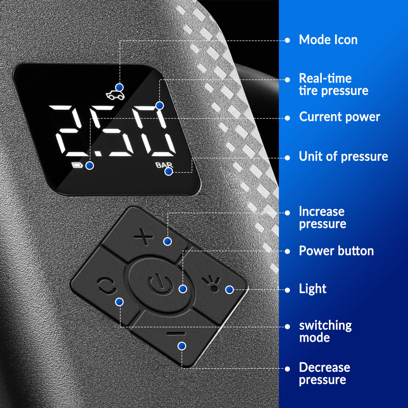 Portable Electric Bike Pump 150PSI Smart Digital Display A13 - Image 9