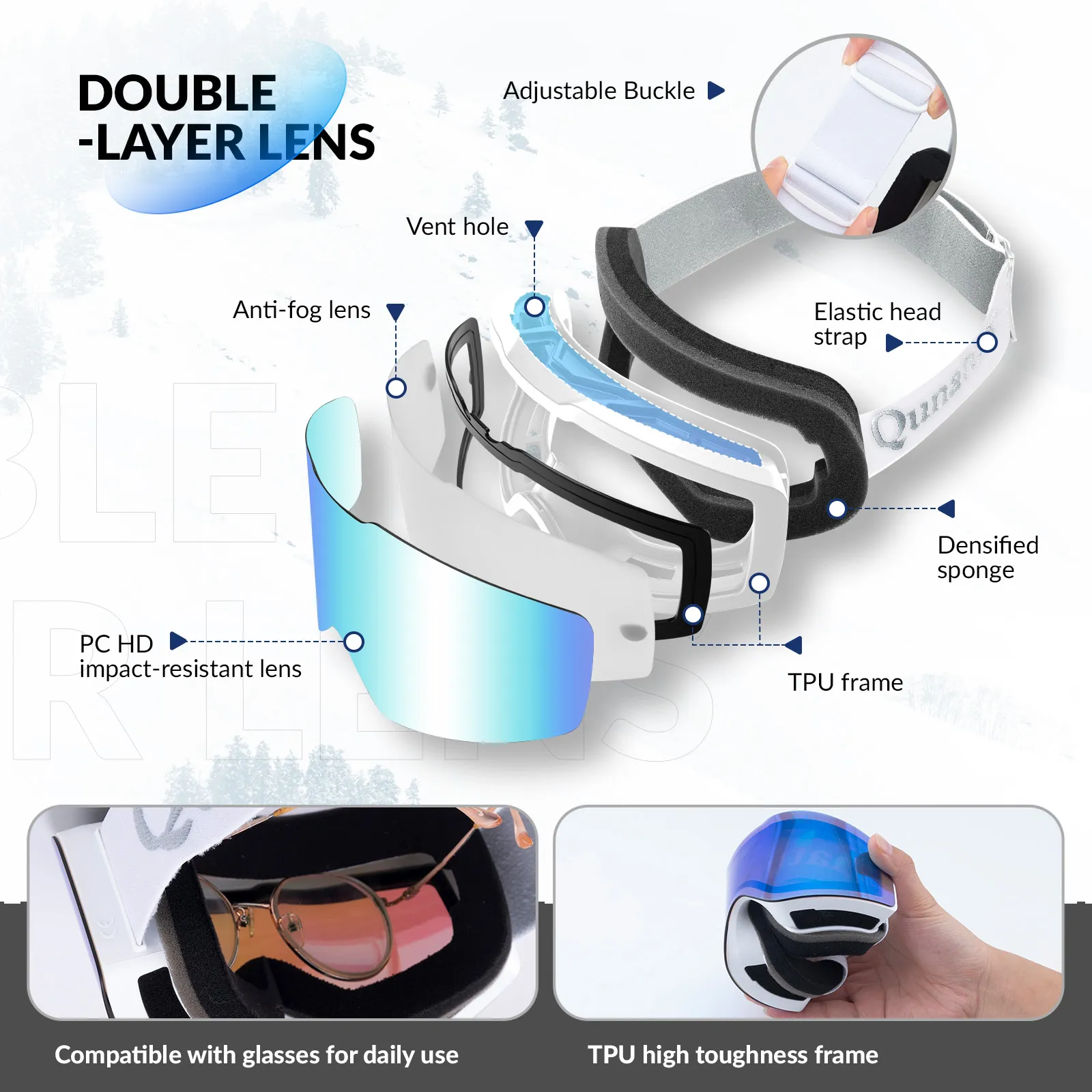 QUNATURE Adult Frameless Ski Goggles - Image 15
