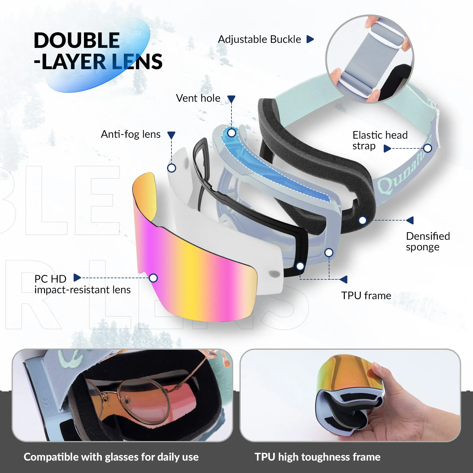 QUNATURE Adult Frameless Ski Goggles - Image 21