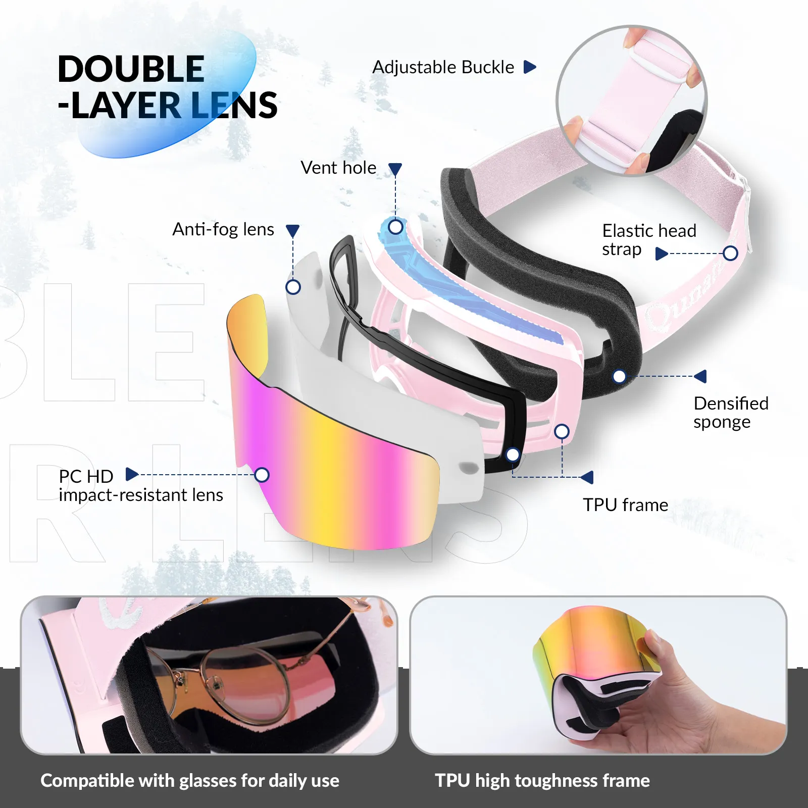 QUNATURE Adult Frameless Ski Goggles - Image 9