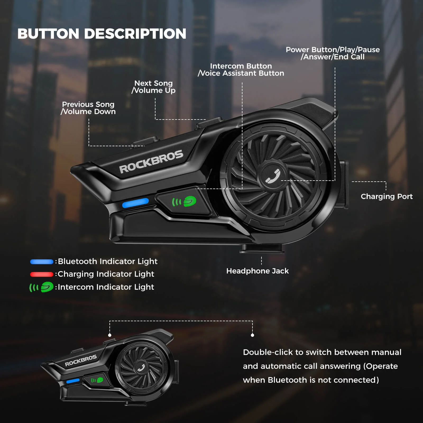 R1 Motorcycle Helmet Bluetooth Headset with Hands-Free Calling - Image 9