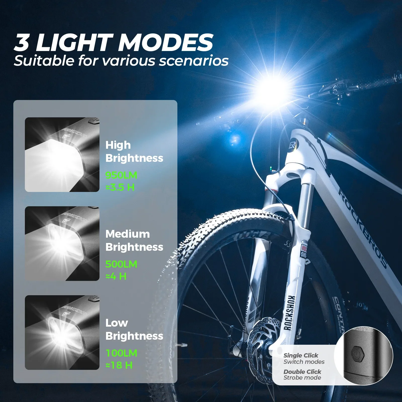 Rechargeable Bicycle Front Light 950 Lumens Safe Night Riding - Image 4
